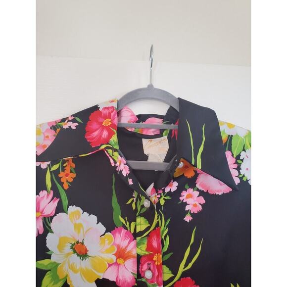 Vintage 70s Vibrant Flower Print Maxi Hostess Collar House Midi Dress, Med/Lrg - Picture 3 of 13